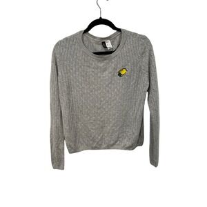 H&M Divided Gray Cable Knit Sweater with Lemon Patch - Size L
